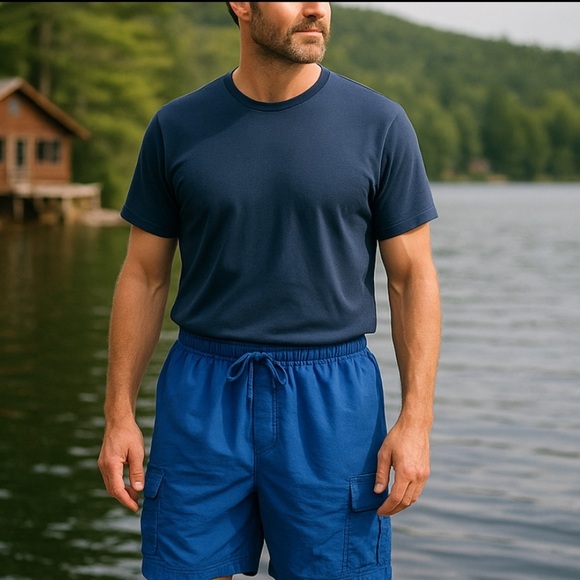 L.L. Bean MenSupplex Swim Trunks Blue Size L Cargo Pockets Quick Dry Lake - Picture 1 of 7
